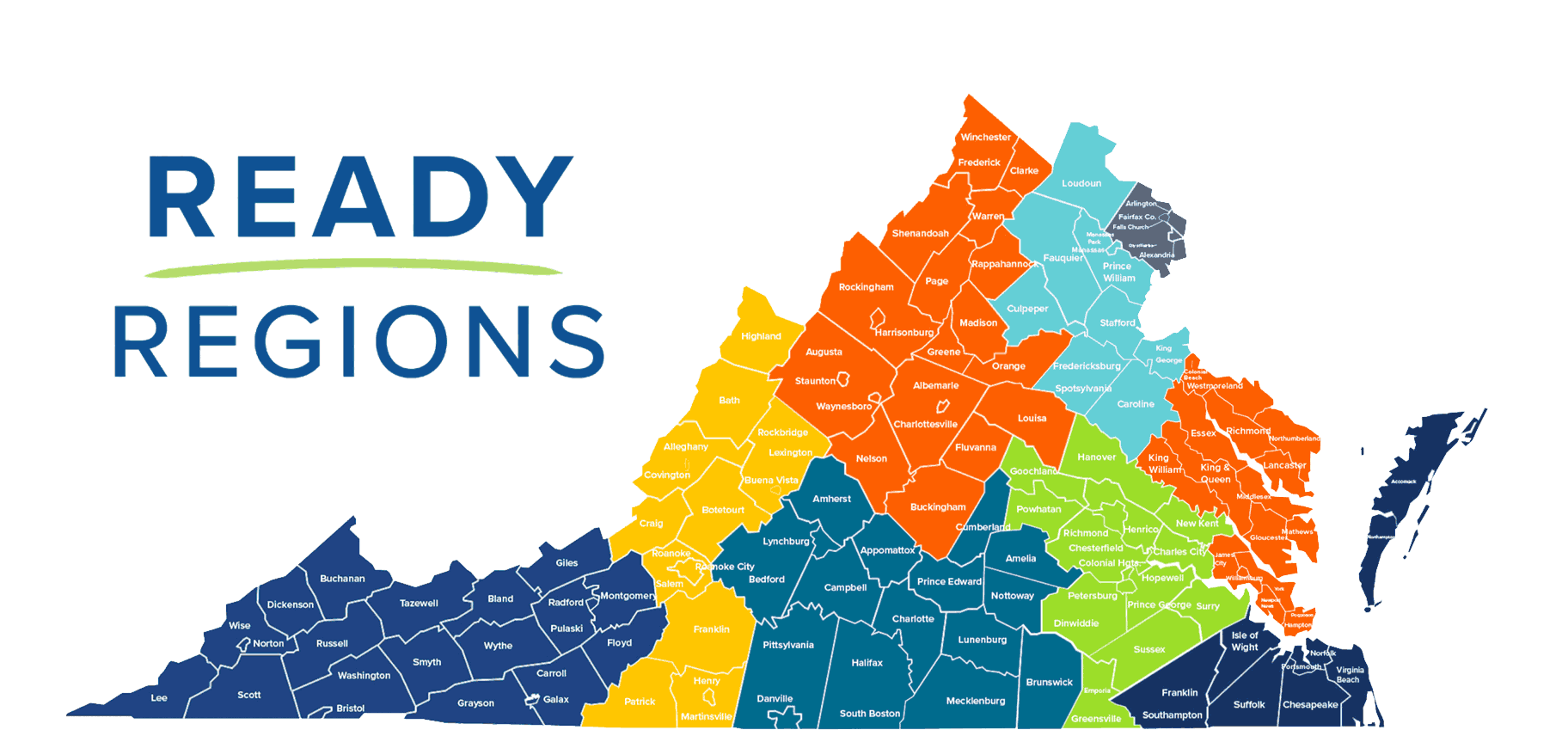 map of virginia highlighted to indicate different ready regions